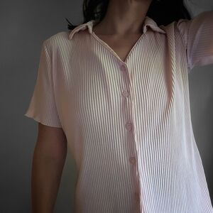 Joie Pink Pleated Button Down Blouse, Short Sleeve Shirt, Size Medium